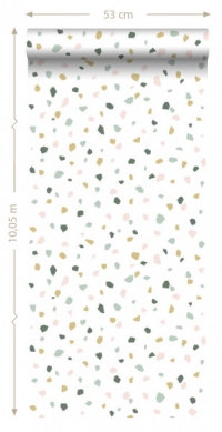 Papier peint terrazzo vert, rose, brun