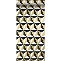 Papier peint motif graphique or, noir et blanc