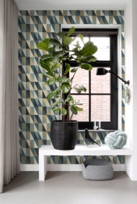 ESTA art deco behang blauw, groen, goud driehoeken