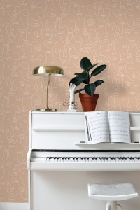 ESTA art deco wallpaper faces beige and white