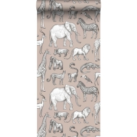 ESTA wallpaper jungle animals in pink and grey