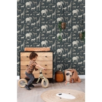 ESTA wallpaper jungle animals in blue and grey