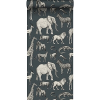 ESTA behang met jungle dieren blauw en grijs