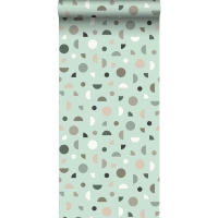 Papier peint vert menthe, rose et blanc