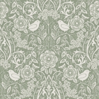 Papier peint motif fleurs et oiseaux style art nouveau vert