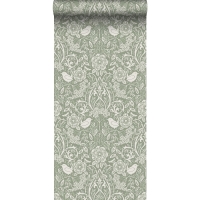 ESTA wallpaper with flowers and birds art nouveau style green