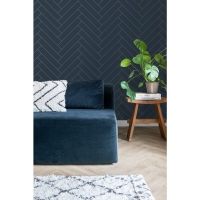 Dark blue and gold herringbone wallpaper