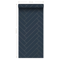 Dark blue and gold herringbone wallpaper