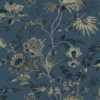 ESTA wallpaper with flowers in dark blue and olive green