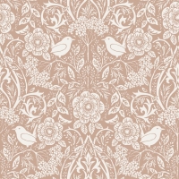 Papier peint motif fleurs et oiseaux style art nouveau; rose foncé