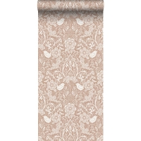 ESTA wallpaper with flowers and birds art nouveau style green, nude color