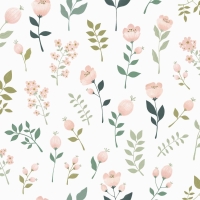 Papier peint avec fleurs en rose vert et blanc