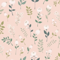 Papier peint avec fleurs en rose vert et blanc