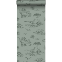 ESTA boys room wallpaper with dinosaurs greyed green