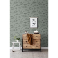 ESTA boys room wallpaper with dinosaurs greyed green