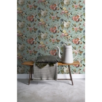 ESTA wallpaper with flowers vintage style greyish green