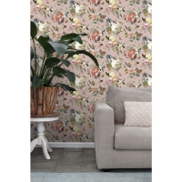 Papier peint motif fleurs style vintage vieux rose