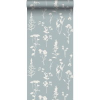 Papier peint à motif de fleurs sauvage bleu clair