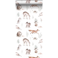 ESTA kids wallpaper vintage forest animals white, orange and brown