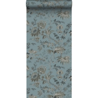 Papier peint à motif de fleurs vintage bleu