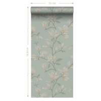 ESTA wallpaper with magnolias in celadon green