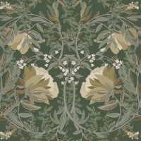 Papier peint à motif de fleurs art nouveau vert foncé