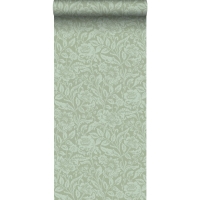 Papier peint à motif de fleurs vert menthe