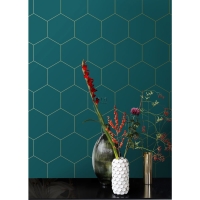 Petrol blue and gold hexagon wallpaper