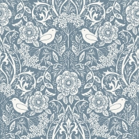 Papier peint à motif de fleurs et oiseaux bleu grisé
