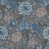 Papier peint motif fleurs style vintage en bleu et gris