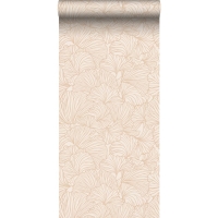 Papier peint avec feuilles de ginkgo en beige sable
