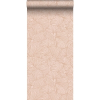 Papier peint avec feuilles de ginkgo en terre cuite rose