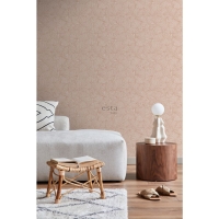 ESTA wallpaper with ginkgo leaves in terracotta pink