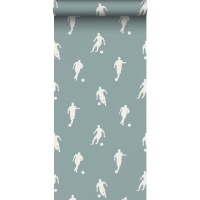 ESTA boys room wallpaper with football players in blue-grey