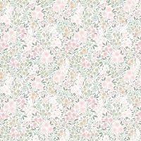 Papier peint avec de petites fleurs en rose et vert