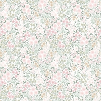 Papier peint avec de petites fleurs en rose et vert