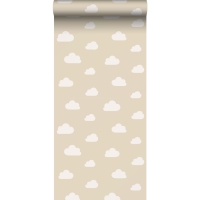 Papier peint chambre bébé beige avec nuages blancs