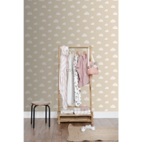 Papier peint chambre bébé beige avec nuages blancs