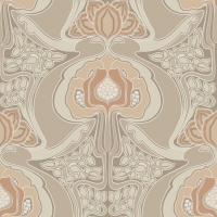 Papier peint à motif de fleurs style art nouveau beige