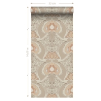 Papier peint à motif de fleurs style art nouveau beige