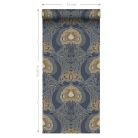 Papier peint à motif de fleurs style art nouveau bleu