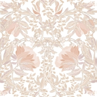 Papier peint à motif de fleurs art nouveau beige et terre cuite