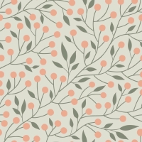 ESTA wallpaper with a floral pattern in grey-green and peach-pink