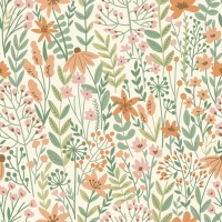 ESTA wallpaper field flowers in green, pink and terracotta