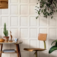 English wood panelling imitation wallpaper porcelaine white