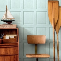 English wood panelling imitation wallpaper Aqua