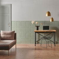 English wood panelling imitation wallpaper Lovat green