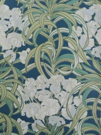 Vintage wallpaper with white and light blue flowers