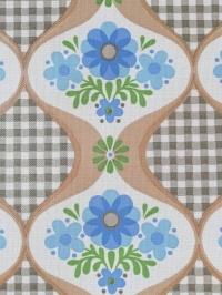 Vintage behang met blauwe bloemen
