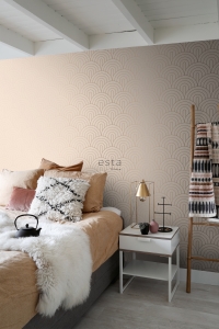 Beige met koperen bogen art deco behang